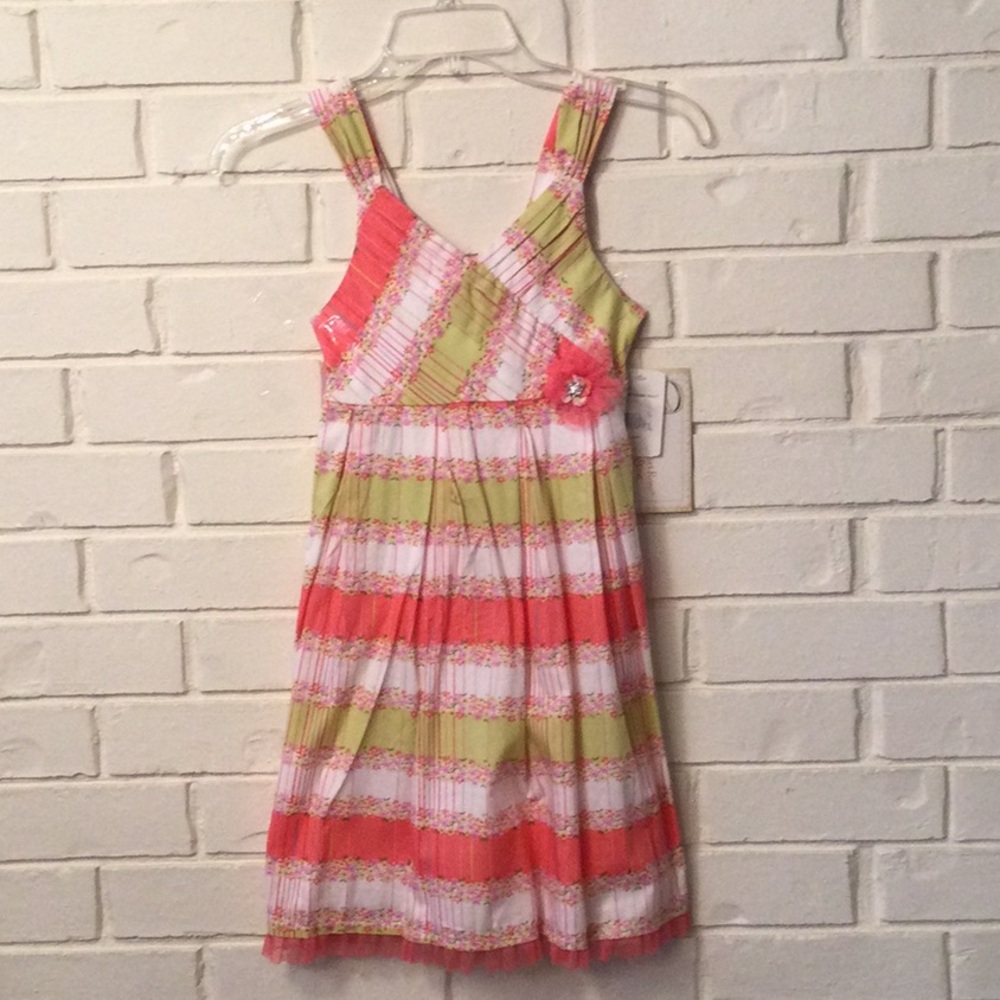 Sweet Heart Rose Colorful Striped Girls Dress Size 8 or 10 NEW